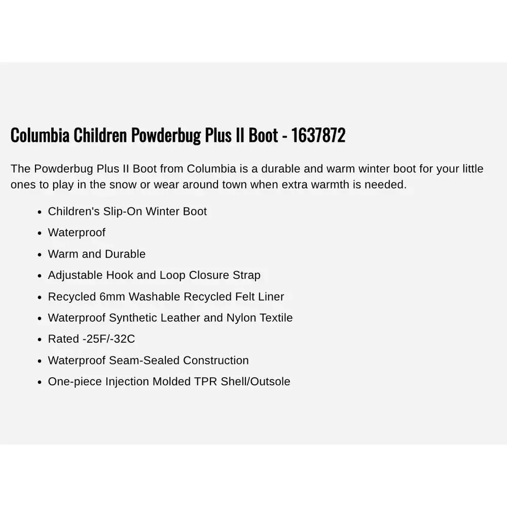 Columbia Children Powderbug Plus II Winter Snow Boots Blue 2